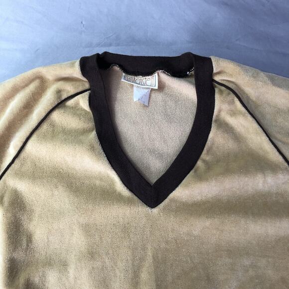 Vintage 1970s Velour Top Kids Size Medium Cream V Neck Long Sleeve Shirt Retro - Picture 2 of 9
